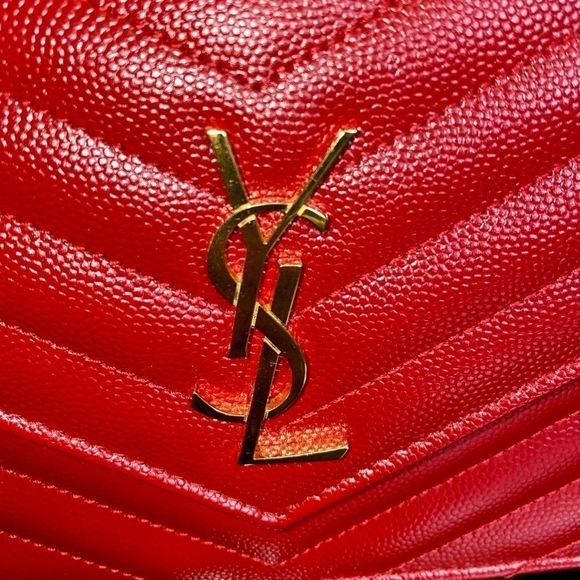 AUTHENTIC YSL Yves Saint Laurent Red Wallet on a Chain with gold hardware - Picture 6 of 9